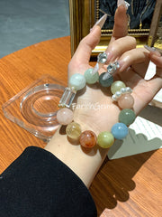 Morganite Yellow Fire Hematoid Quartz Beaded Crystal Bracelet 15-16mm