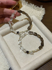 Lakawood Smoky Quartz Clear Quartz Beaded Crystal Bracelet 6+7mm