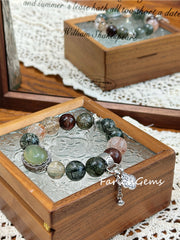 Green Rutilated Quartz Black & Gold Super 7 Citrine Beaded Crystal Bracelet 12+14mm