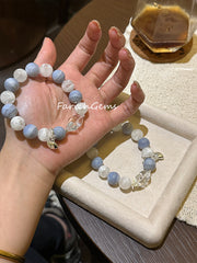 Blue Lace Agate White Snowflake Phantom Quartz Clear Quartz Beaded Crystal Bracelet 12mm