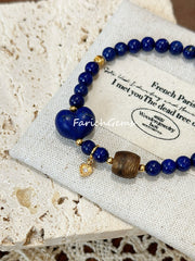 Lapis Lazuli Agarwood 925 Silver Beaded Crystal Bracelet 5mm