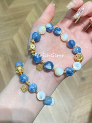 Kyanite Pearl Beaded Crystal Bracelet 9/10mm
