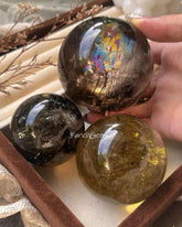 Degaussing Smoky Citrine Quartz Sphere, Tea Smoky Quartz Crystal Sphere