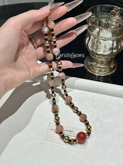 Peach Moonstone Red Agate Beaded Crystal Necklace