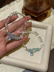Clear Quartz Aquamarine Blue Topaz Beaded Crystal Bracelet 10mm