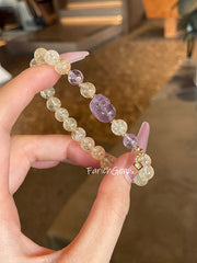 Citrine Azeztulite Quartz Pi Xiu Amethyst Azeztulite Beaded Crystal Bracelet 7mm