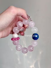 Rose Quartz Blue Agate Beaded Crystal Bracelet 16-18mm