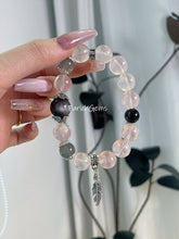 BlackPink Combo Rose Quartz Gray Moonstone Silver Obsidian Beaded Crystal Bracelet 10+12+14mm