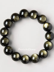 Natural Golden Sheen Obsidian Beaded Crystal Bracelet 8/10/12/14/16/18mm