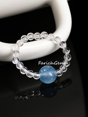 Aquamarine Clear Quartz Crystal Elastic Ring 3+6mm