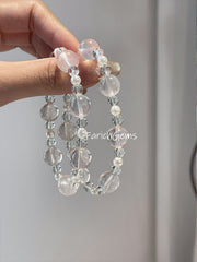 Pearl Rose Quartz Clear Quartz Beaded Crystal Bracelet 5+11mm