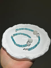 White Snowflake Phantom Quartz Blue Apatite Clear Quartz Beaded Crystal Bracelet