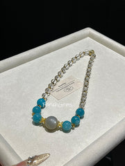 Clear Quartz Amazonite Moonstone Beaded Crystal Necklace 6+16mm