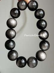 Natural Silver Sheen Obsidian Beaded Crystal Bracelet 8/10/12/14/16/18mm