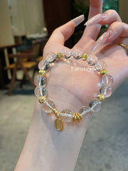 High-Clarity Clear Quartz Vermeil Accessories Beaded Crystal Bracelet 10mm