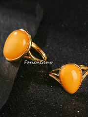 Adjustable Natural Amber Sterling Silver Ring