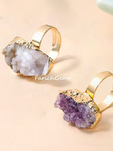 Adjustable Natural Crystal Cluster Ring, Clear Quartz/Amethyst Cluster Ring