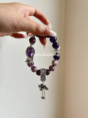 Lepidolite Uruguayan Amethyst Beaded Crystal Bracelet 11.3+12.3mm