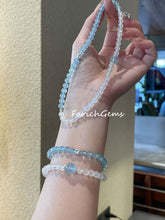Double Wrap Blue Moonstone Aquamarine Beaded Crystal Bracelet 6mm