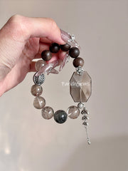 Agarwood Phantom Quartz Smoky Quartz Beaded Crystal Bracelet