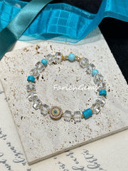 Natural Turquoise Clear Quartz Beaded Crystal Bracelet