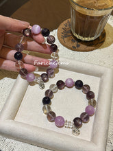 Purple Lepidolite Clear Quartz Amethyst Kunzite Beaded Crystal Bracelet 11+12mm
