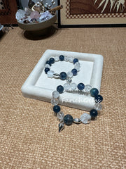Blue Fluorite White Snowflake Phantom Quartz Clear Azeztulite Quartz Beaded Crystal Bracelet 11+14mm