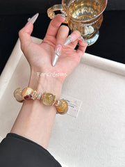 Yellow Hematoid Quartz Golden Lepidolite Beaded Crystal Bracelet 18mm