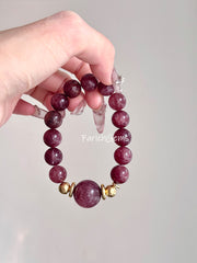 Cherry Red Strawberry Quartz Beaded Crystal Bracelet 11+15/16mm