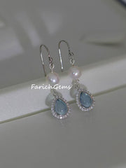 Natural Aquamarine Pearl 925 Sterling Silver Earring