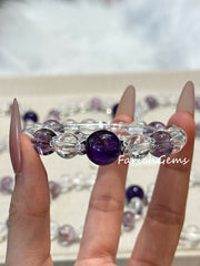 Clear Quartz Amethyst Beaded Crystal Bracelet 9+10+13mm