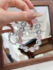 Clear Quartz Rose Quartz Beaded Crystal Bracelet 12mm