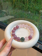 Madagascar Purple Rose Quartz Green Rutilated Quartz Beaded Crystal Bracelet 12+13mm