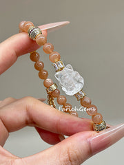 Peach Moonstone Clear Quartz Beaded Crystal Bracelet 6mm