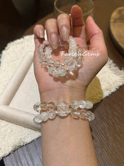 White Snow Phantom Clear Quartz Beaded Crystal Bracelet 9mm
