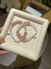 Pink Snowflake Phantom Rose Quartz Strawberry Quartz Beaded Crystal Bracelet 6+8+10mm