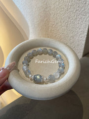 Gray Moonstone Blue Moonstone Beaded Crystal Bracelet 9mm