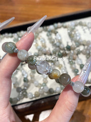 Green Rutilated Quartz Clear Azeztulite Quartz White Rutilated Quartz Beaded Crystal Bracelet 10+9mm