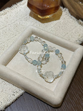 Clear Quartz Camellia Carving Aquamarine Beaded Crystal Bracelet 4+8mm