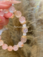 Fire Rose Hematoid Quartz Pearl Beaded Crystal Bracelet 10mm