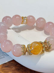 Rose Quartz Citrine Beaded Crystal Bracelet 14+16mm