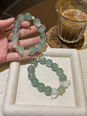 Green Fluorite Clear Quartz Pearl Beaded Crystal Bracelet 14mm