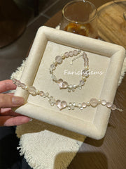 Rose Quartz Clear Quartz Pearl Beaded Crystal Bracelet 6+10mm
