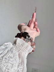 Black & Gold Super 7 Agarwood White Phantom Quartz Beaded Crystal Bracelet 12mm