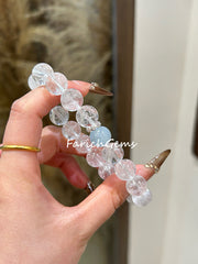 Clear Azeztulite Quartz Aquamarine Beaded Crystal Bracelet 10mm
