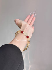 Red Agate Citrine Quartz Beaded Crystal Bracelet 8-9mm