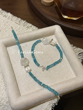 White Snowflake Phantom Quartz Blue Apatite Clear Quartz Beaded Crystal Bracelet
