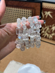 Pink Azeztulite Quartz Blue Moonstone Clear Quartz Beaded Crystal Bracelet 9+11mm