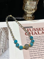 Clear Quartz Amazonite Moonstone Beaded Crystal Necklace 6+16mm