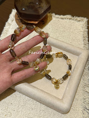 Smoky Quartz Citrine Beaded Crystal Bracelet